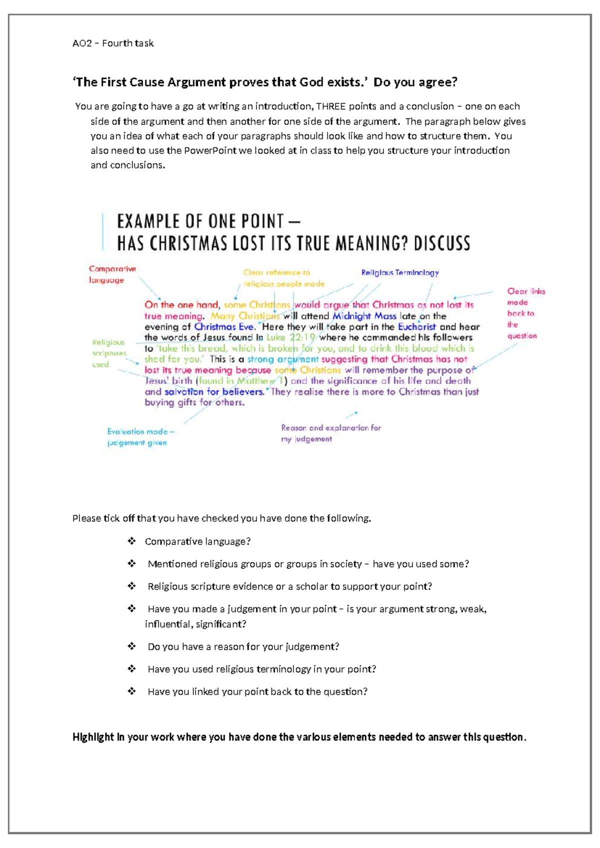 AO2 12 Marker Final Task: First Cause Argument Analysis - Studocu
