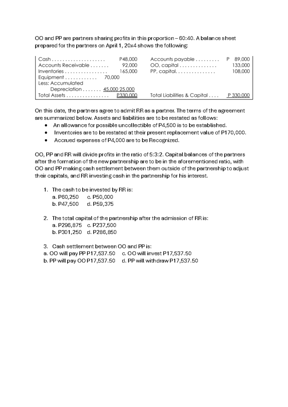 Partnership Admission and Capital Adjustment Notes (ACC 101) - Studocu