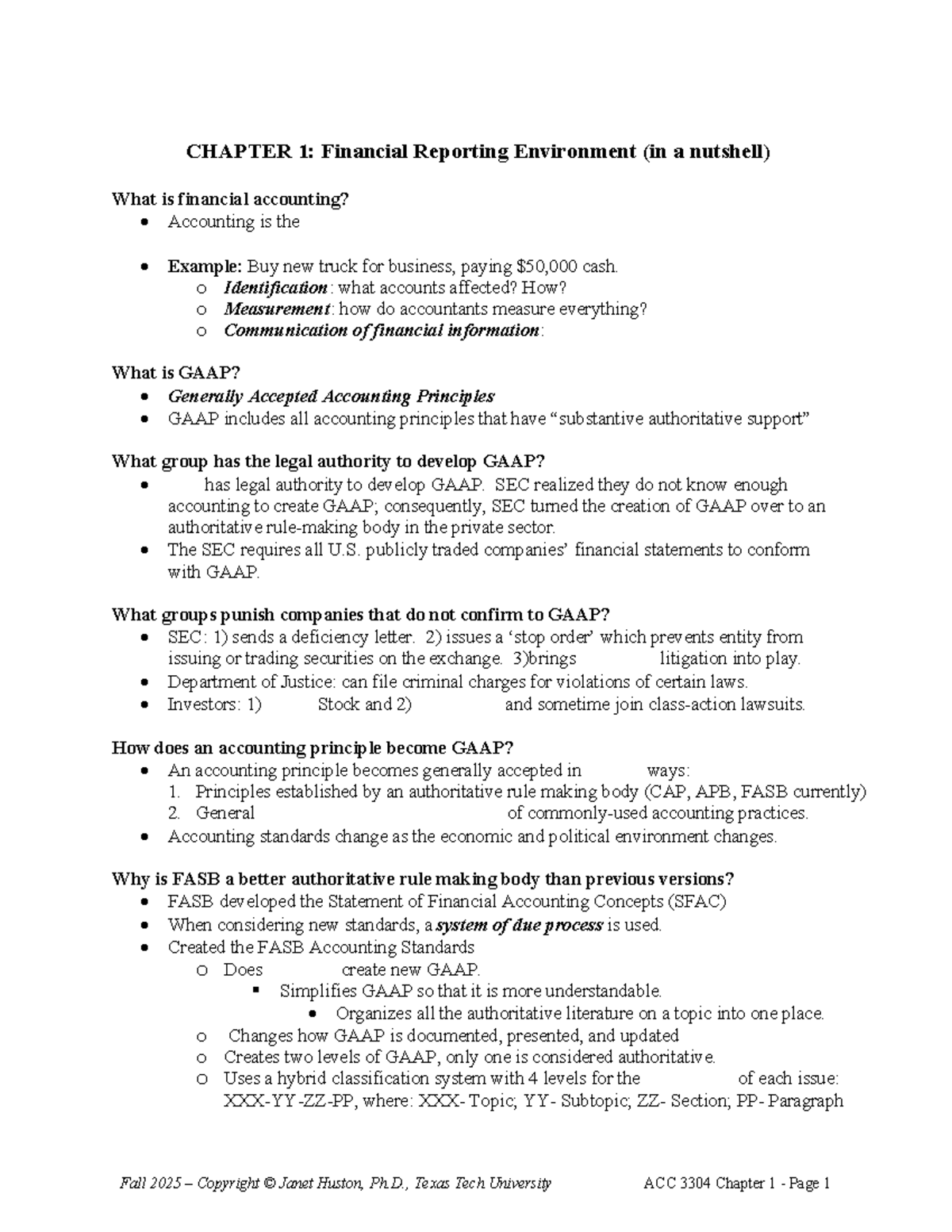ACC 3304 Chapter 1: Overview of Financial Reporting & GAAP Principles ...