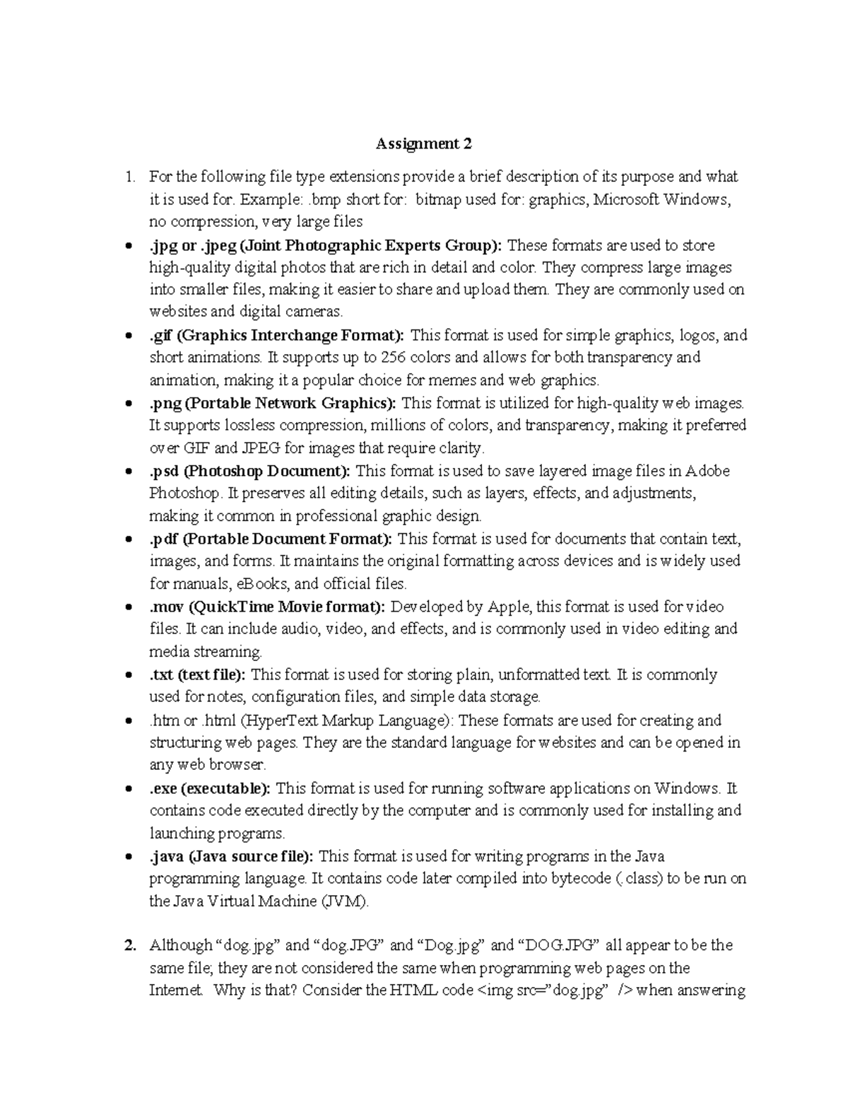 Assignment 2: File Type Extensions and Their Purposes - Studocu