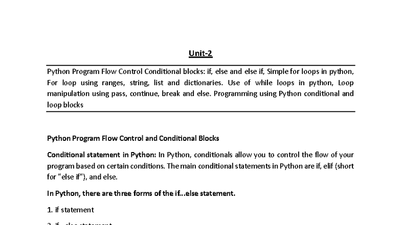 Python Program Flow Control: Conditional Blocks & Loops (Unit-2 Notes ...