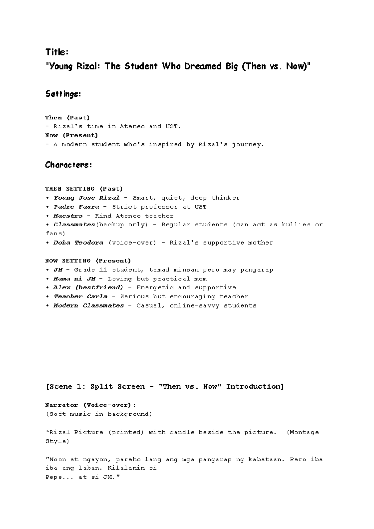 "Musical Play Script: Rizal's Journey - Then vs. Now" - Studocu