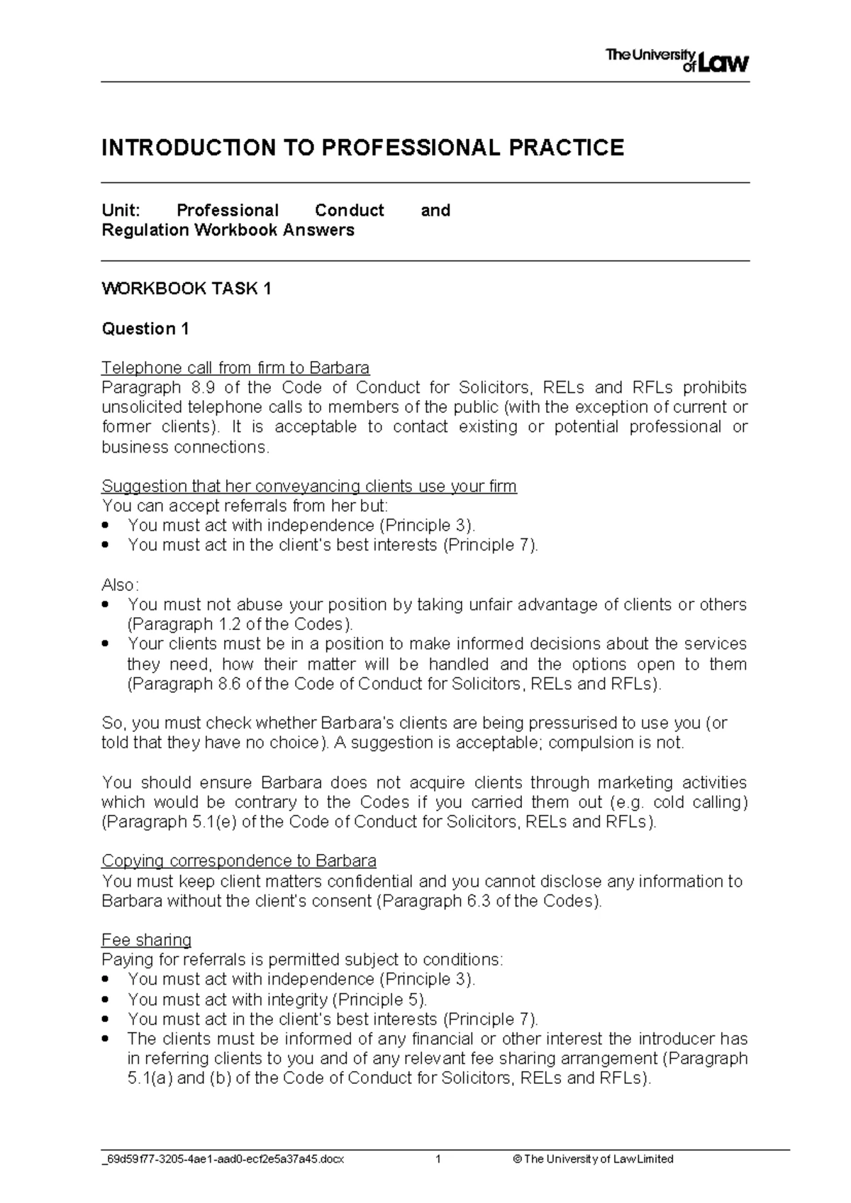 Unit Workshop: Professional Conduct and Regulation 1 Guide - Studocu