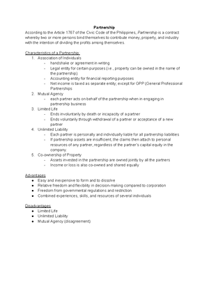ParCor Chap 6 & 7 Notes: Introduction to Partnership and Operations ...