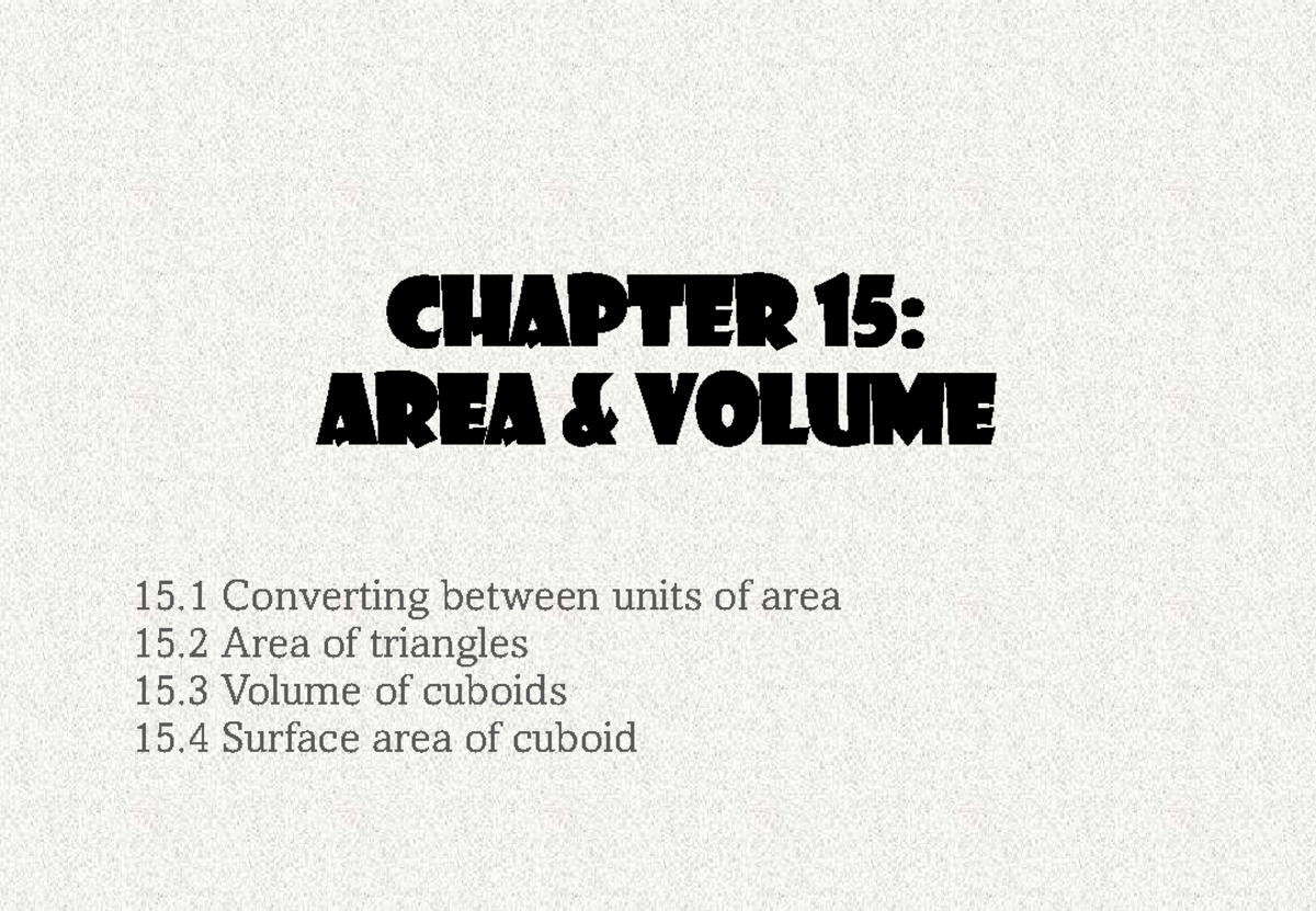 Y7 Maths Chapter 15: Area and Volume Concepts and Formulas - Studocu