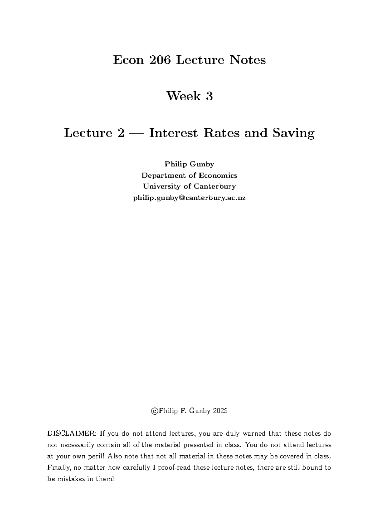 Econ 206 Week 3 Lecture 2: Interest Rates & Saving Notes - Studocu