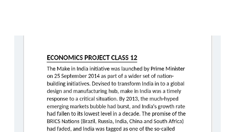 ECONOMICS PROJECT CLASS 12: Analyzing the Make in India Initiative ...