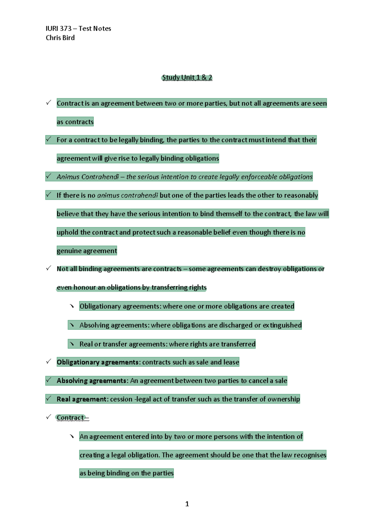 IURI 373 Test Notes: Understanding Contracts and Legal Obligations ...