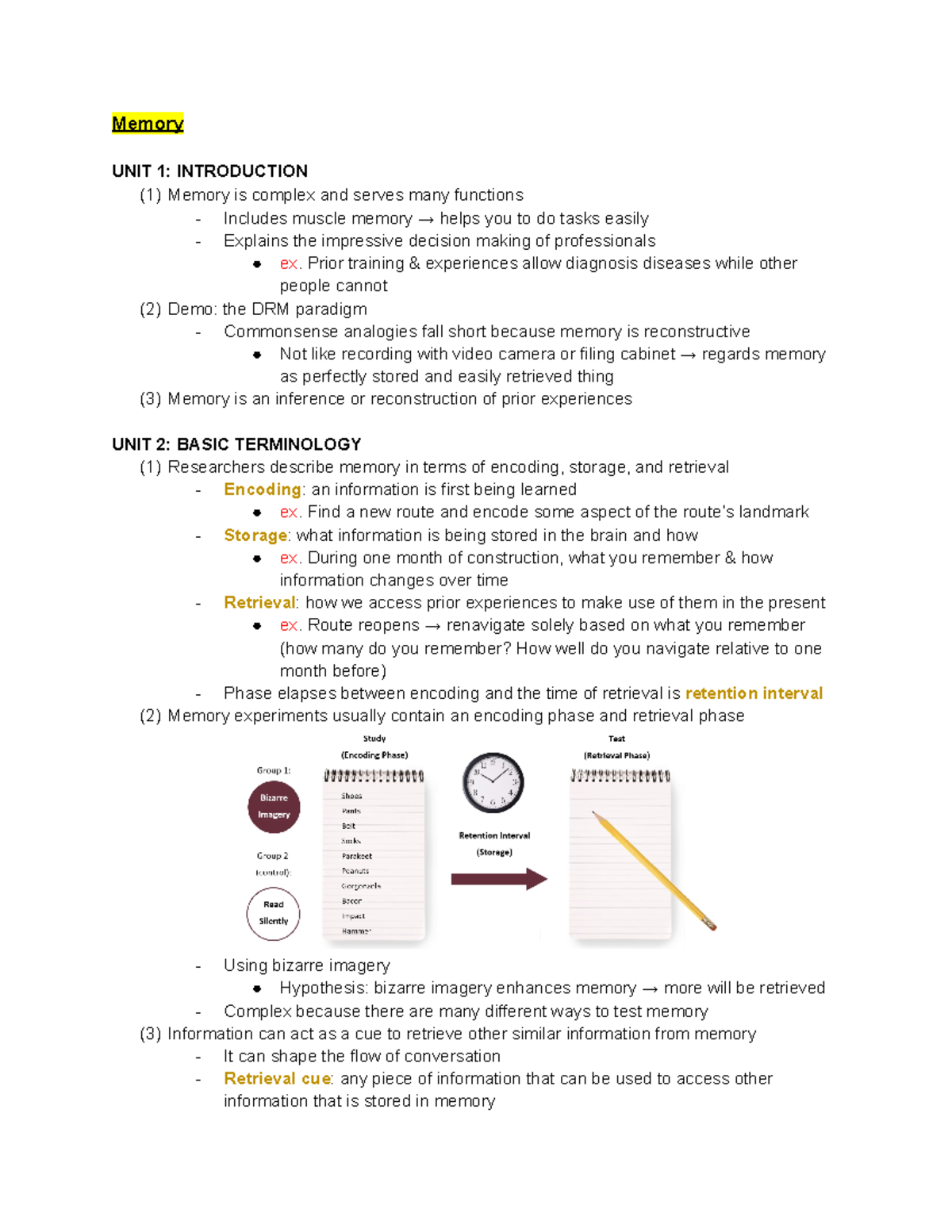 P. N. Memory - Memory UNIT 1: INTRODUCTION (1) Memory is complex and ...