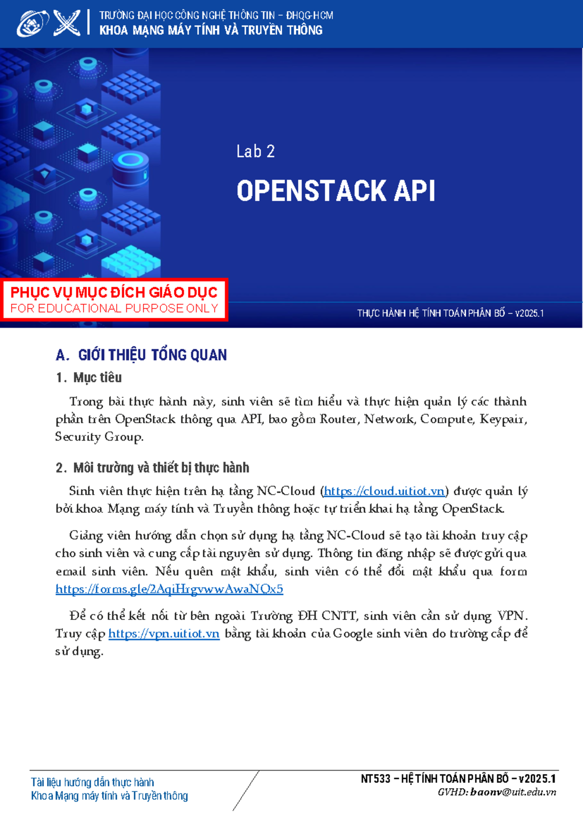 Lab 2: OpenStack API Thực Hành - NT533 Hệ Tính Toán Phân Bố - Studocu