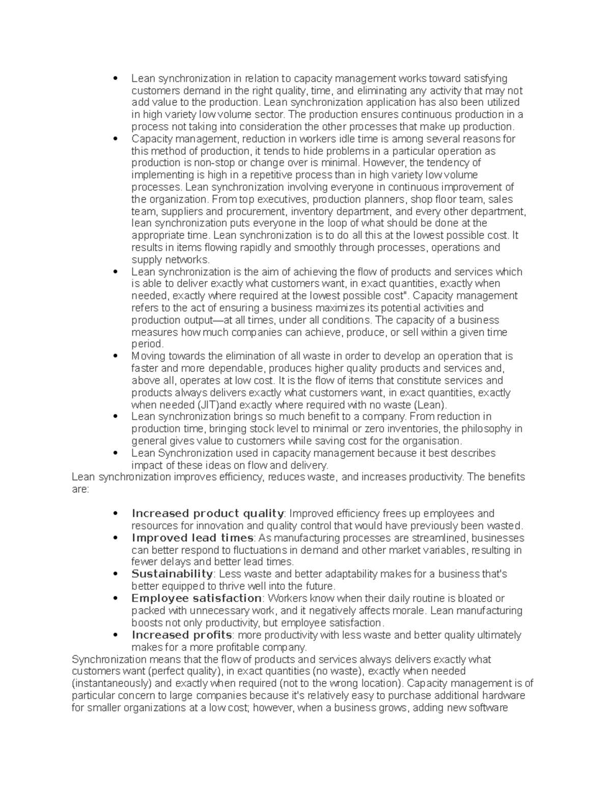 Lean Synchronization in Capacity Management - Studocu