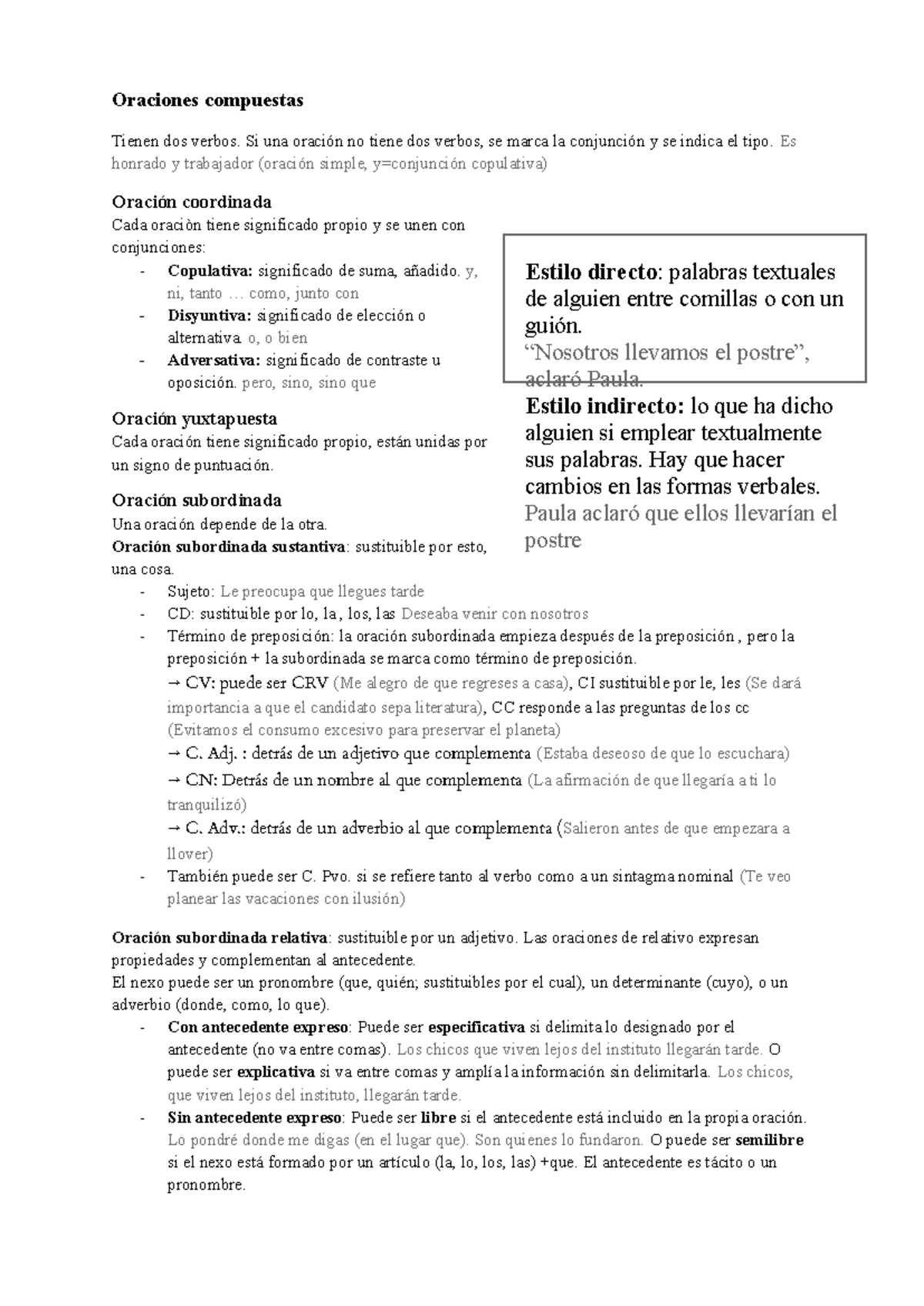 Tipos de Oraciones Compuestas en Español: Análisis y Ejemplos - Studocu