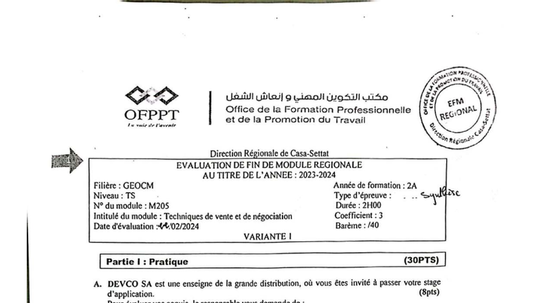 Évaluation de Fin de Module M205 - Techniques de Vente et Négociation ...
