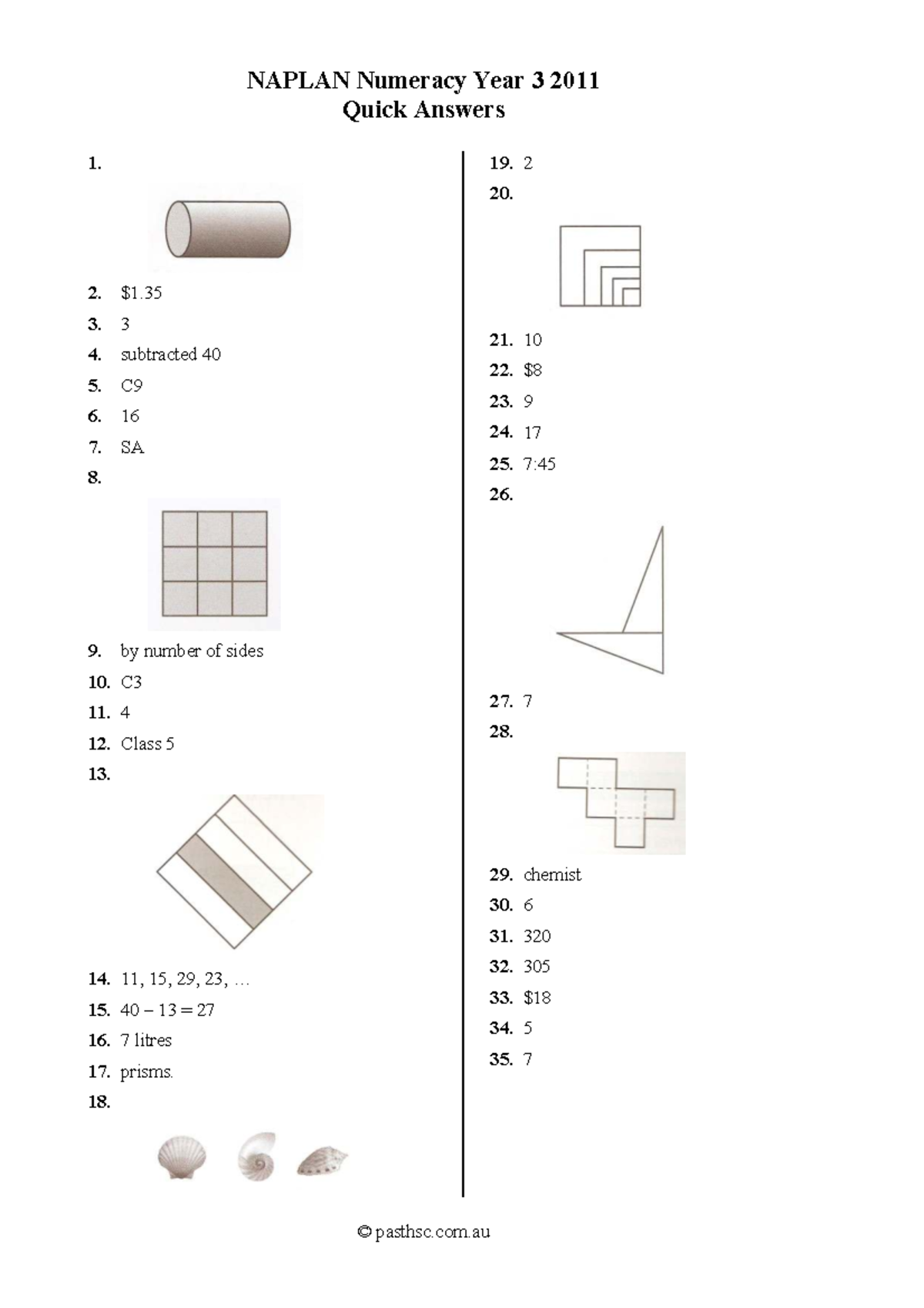 Naplan Numeracy Yr 3 11Quick Answers - NAPLAN Numeracy Year 3 2011 ...