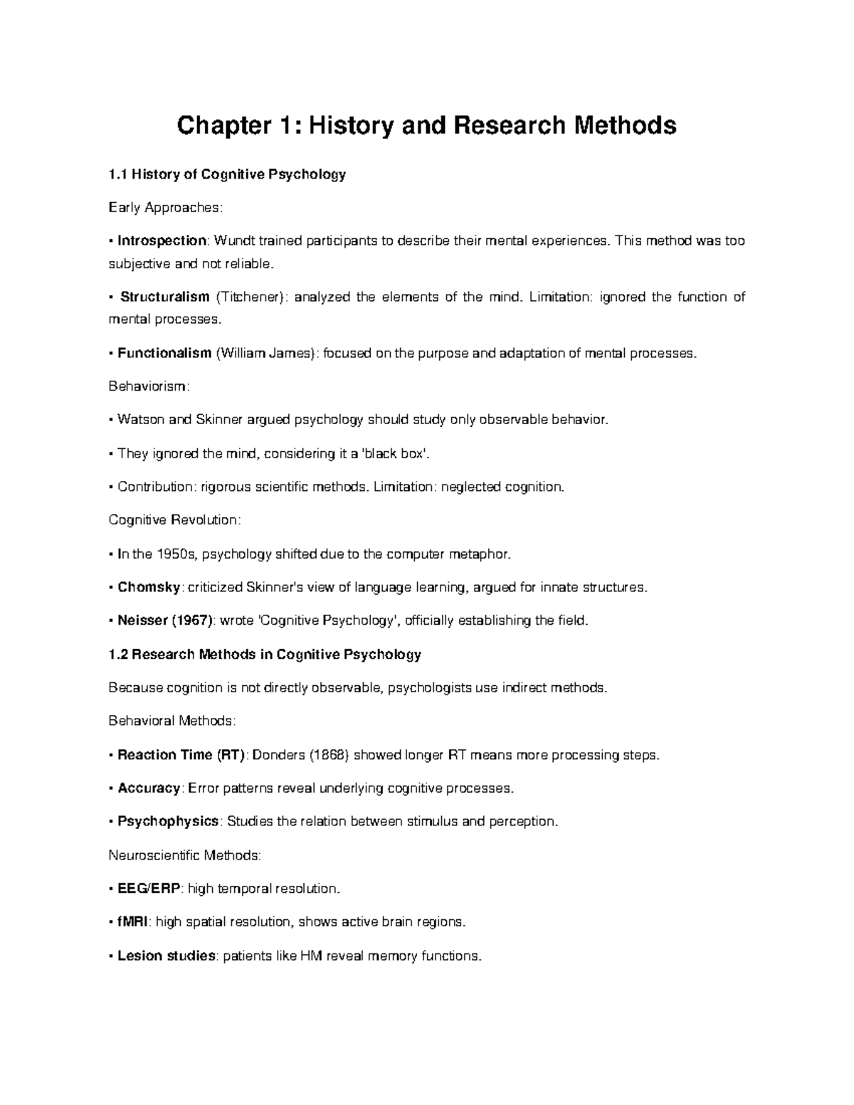 Cognitive Foundations CH1: History & Research Methods with Definitions ...