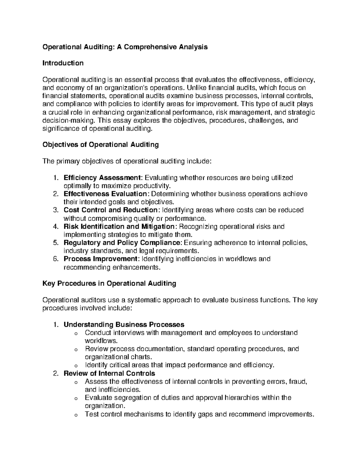 Operational Auditing - Unlike financial audits, which focus on ...