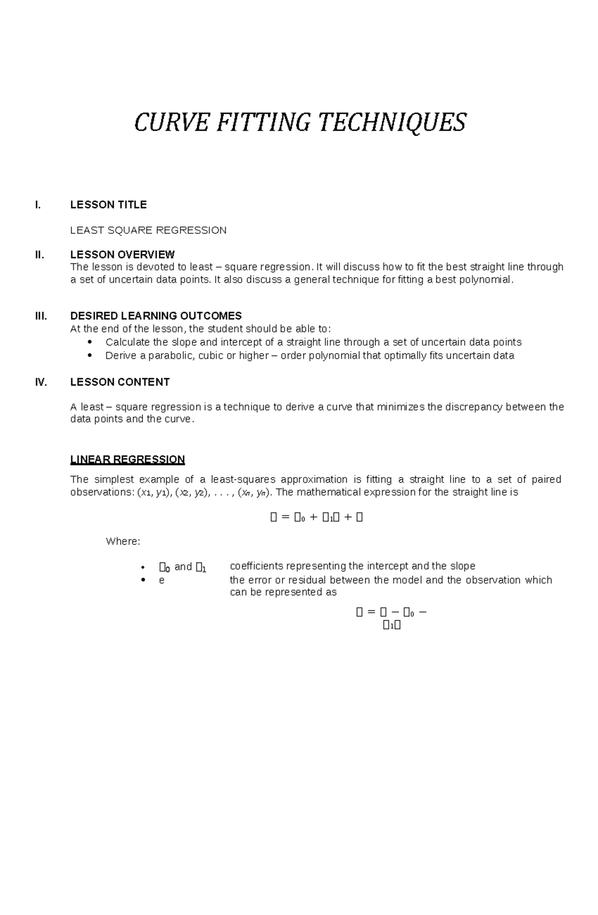 Module 6 - Techniques for Curve Fitting and Analysis - Studocu