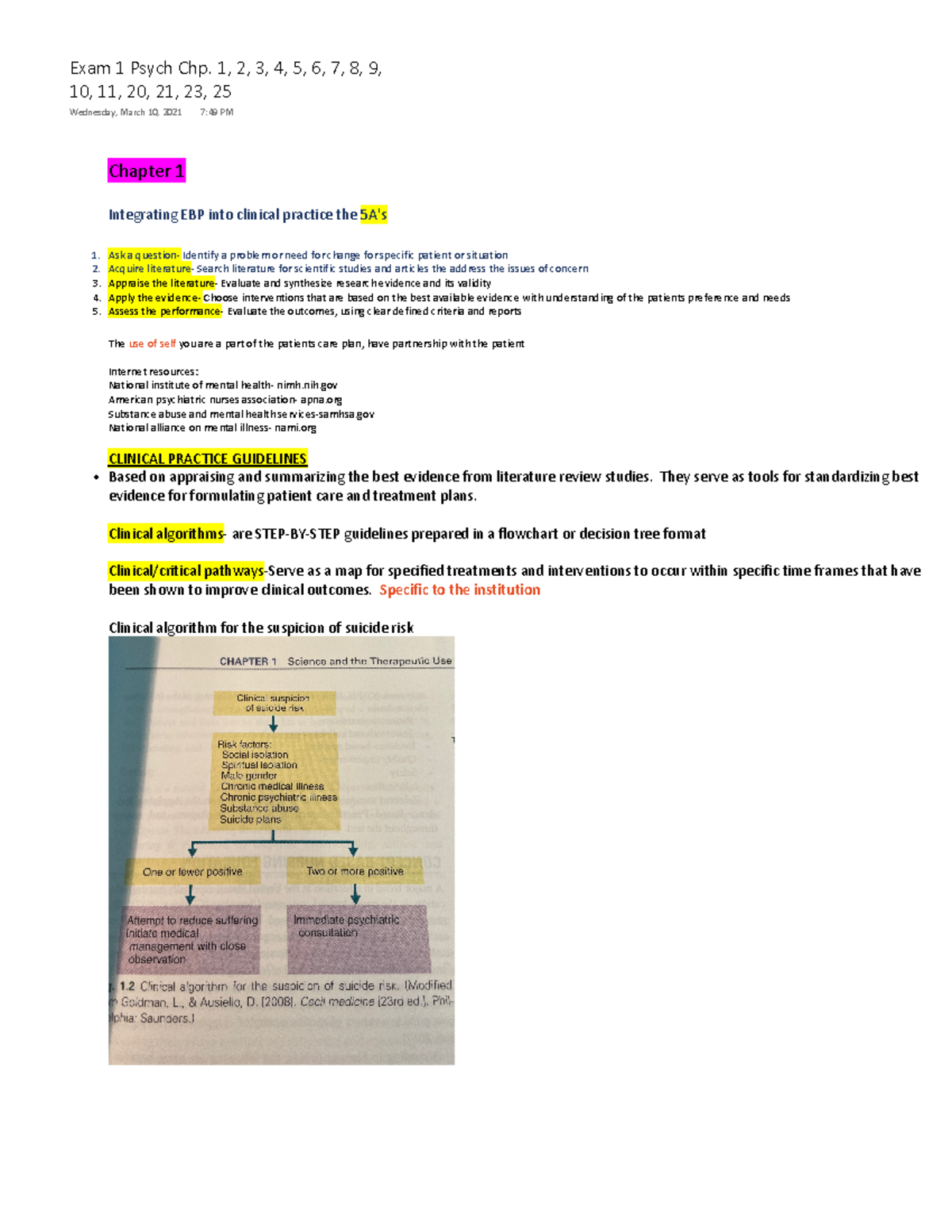 Psych - Lecture notes 1-4 - Exam 1 Psych Chp. 1, 2, 3, 4, 5, 6, 7, 8, 9 ...