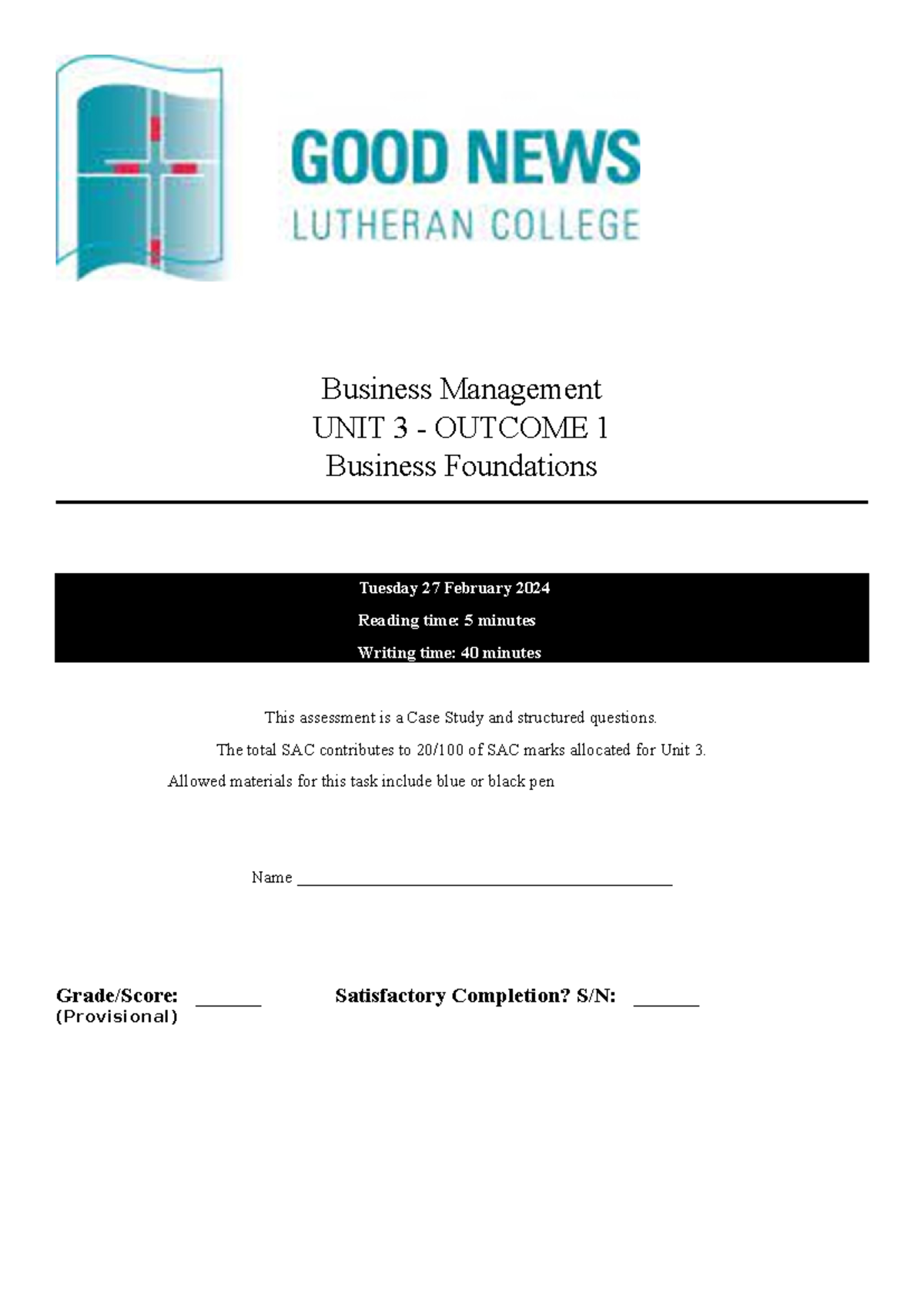 2024 UNIT 3 AOS 1 SAC final Student COPY - Business Management UNIT 3 ...
