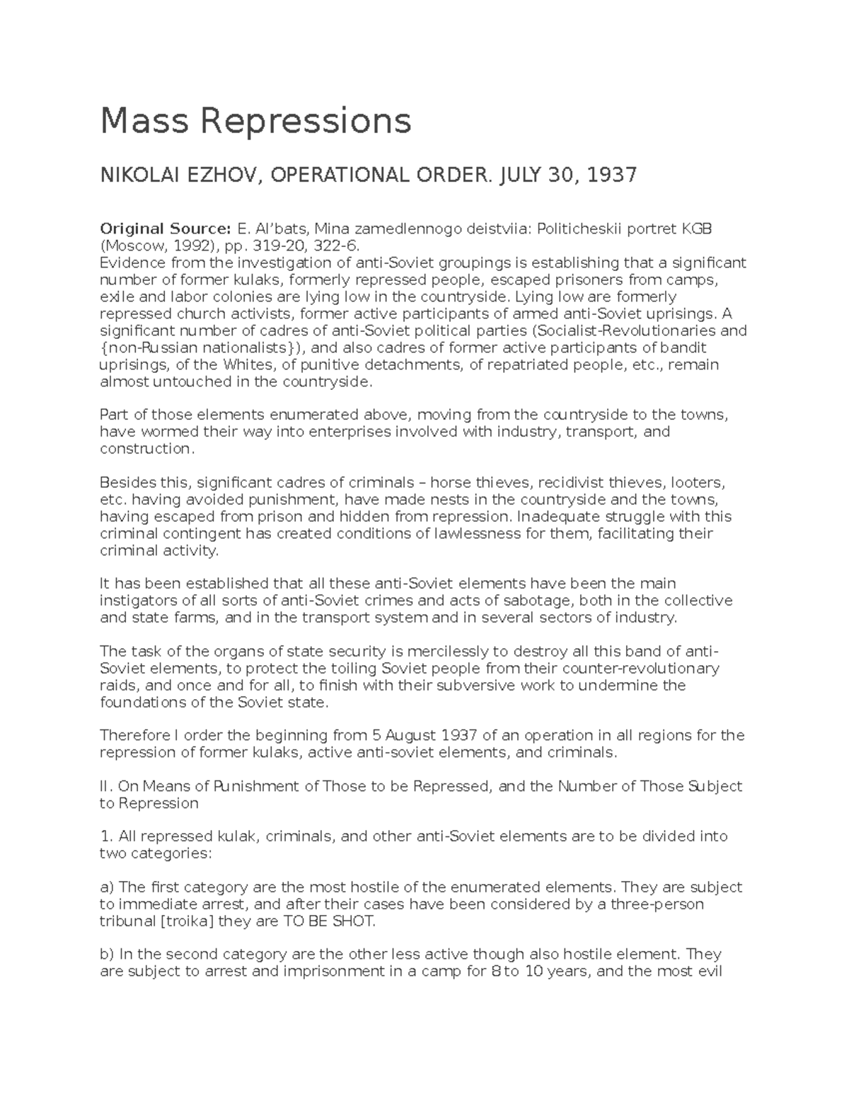 Mass Repressions in the USSR: Key Operational Orders (HENS 201) - Studocu