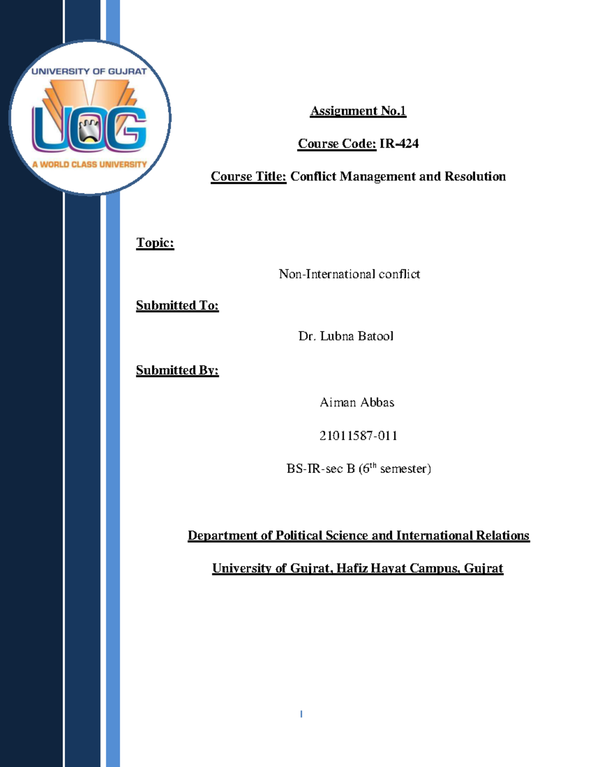 Conflict Management and Resolution: Assignment No.1 (POL 6th Sem) - Studocu