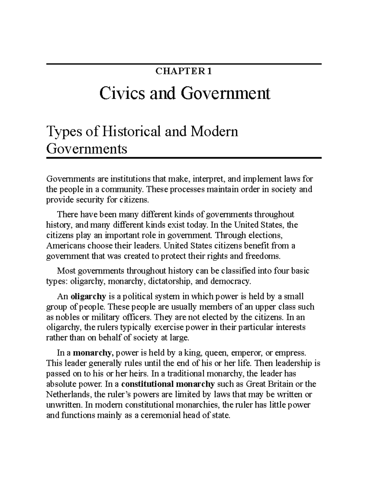 CIVICS 101: Types of Governments and Principles of Democracy - Studocu