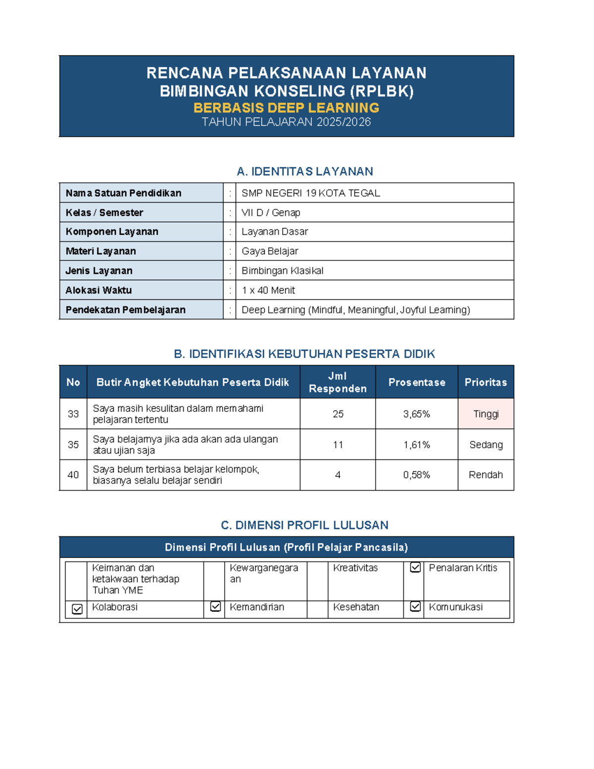 RPL BK: Gaya Belajar dan Pendekatan Deep Learning Kelas VII D - Document Preview