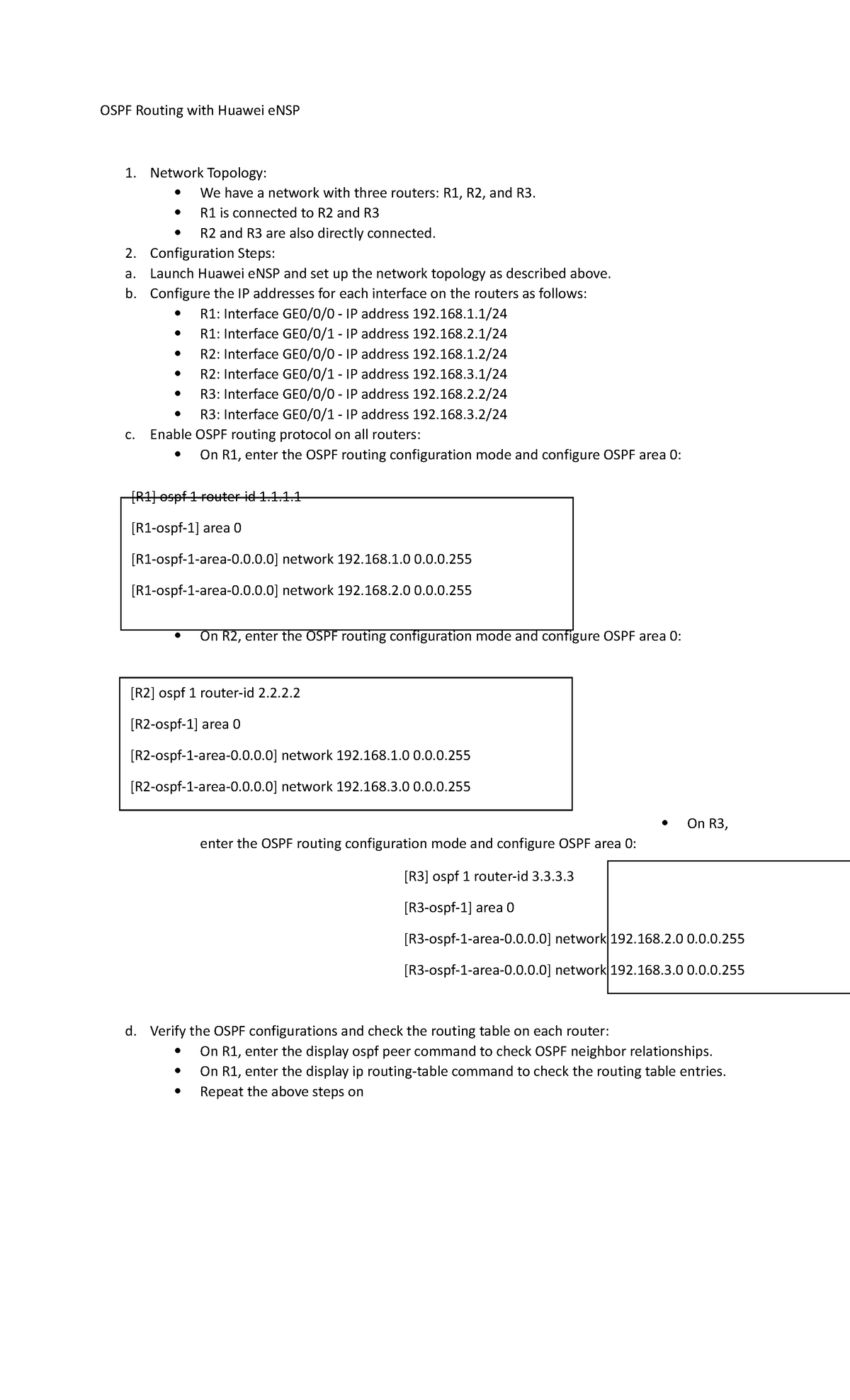 Configuring OSPF Routing with Huawei eNSP: Step-by-Step Guide - Studocu