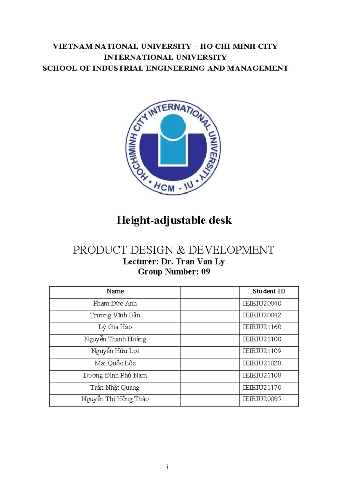 Project Report Template: Height-Adjustable Desk Design (IEIEIU) - Studocu