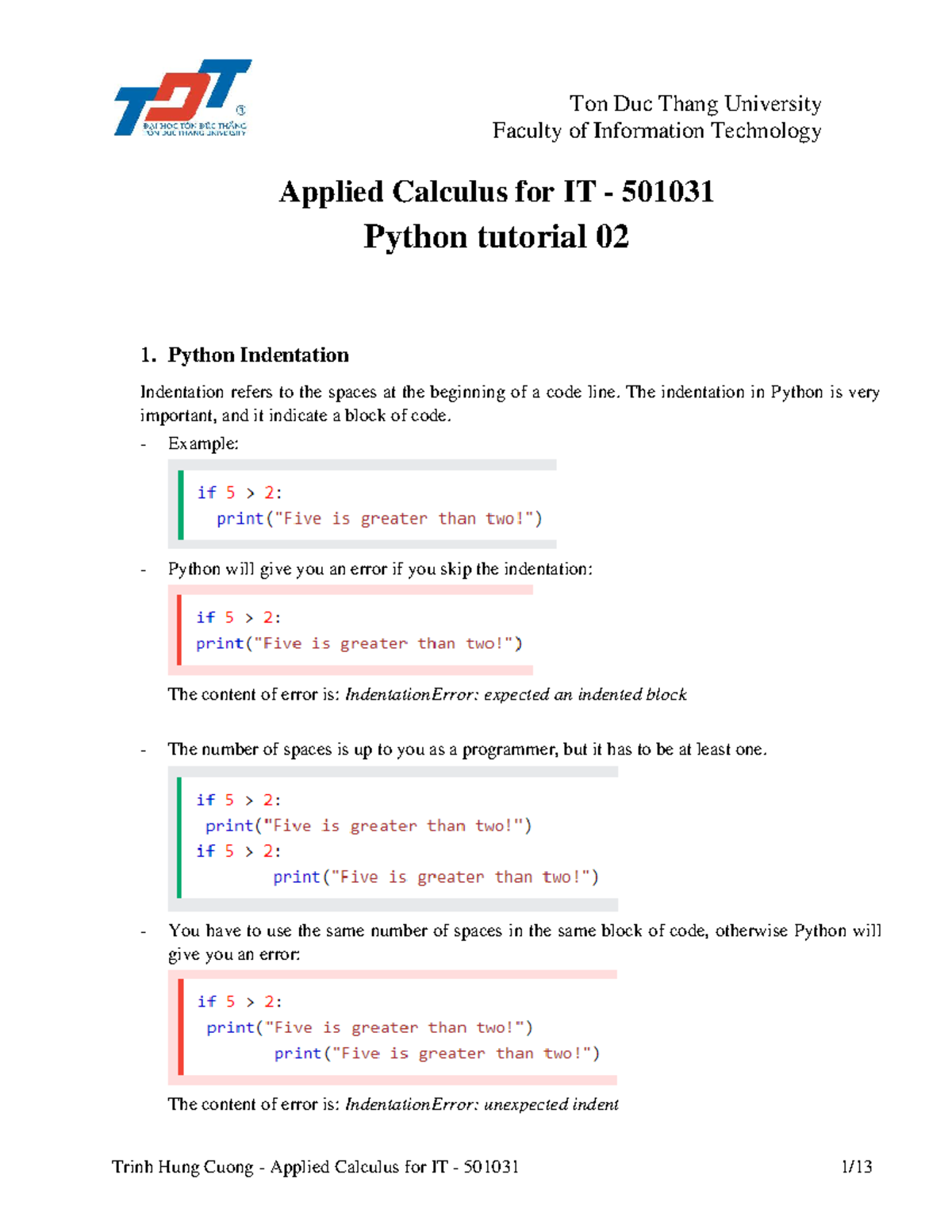 Applied Calculus for IT 501031: Python Lab 02 Tutorial - Studocu