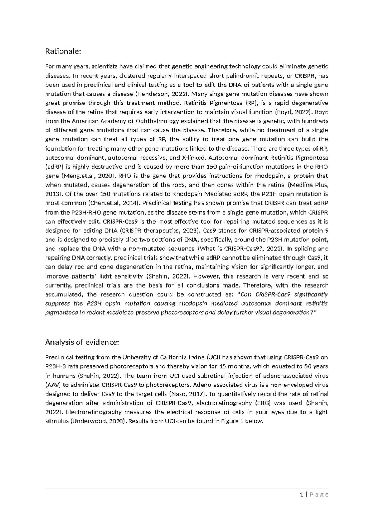 Bio Research IA3: CRISPR and P23H Mutation in Retinitis Pigmentosa ...