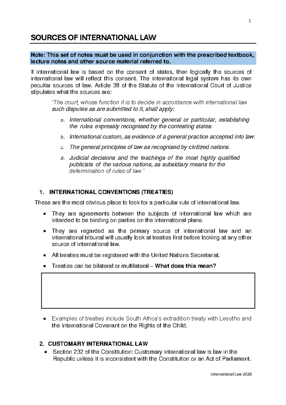 International Law 2026: Sources of International Law Notes - Studocu