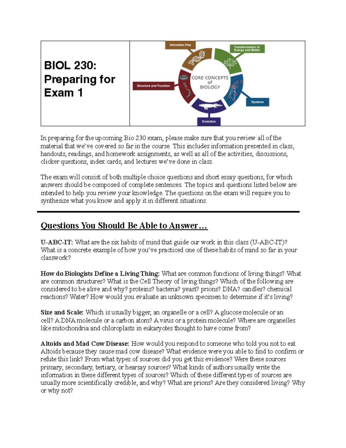 BIOL 230: Comprehensive Study Guide for Exam 1 on DNA, RNA & Mutations ...