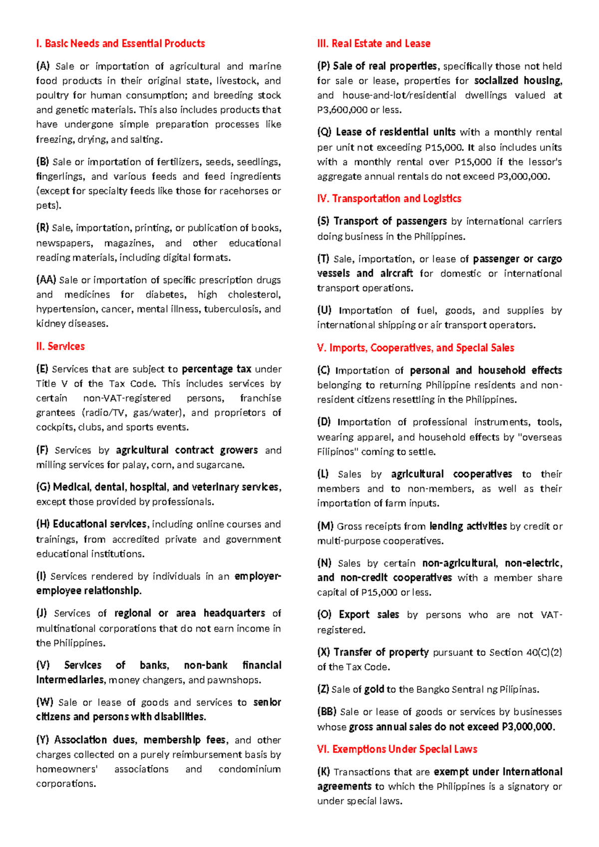 Categorized VAT Exemptions in Real Estate and Services (A-Z) - Studocu