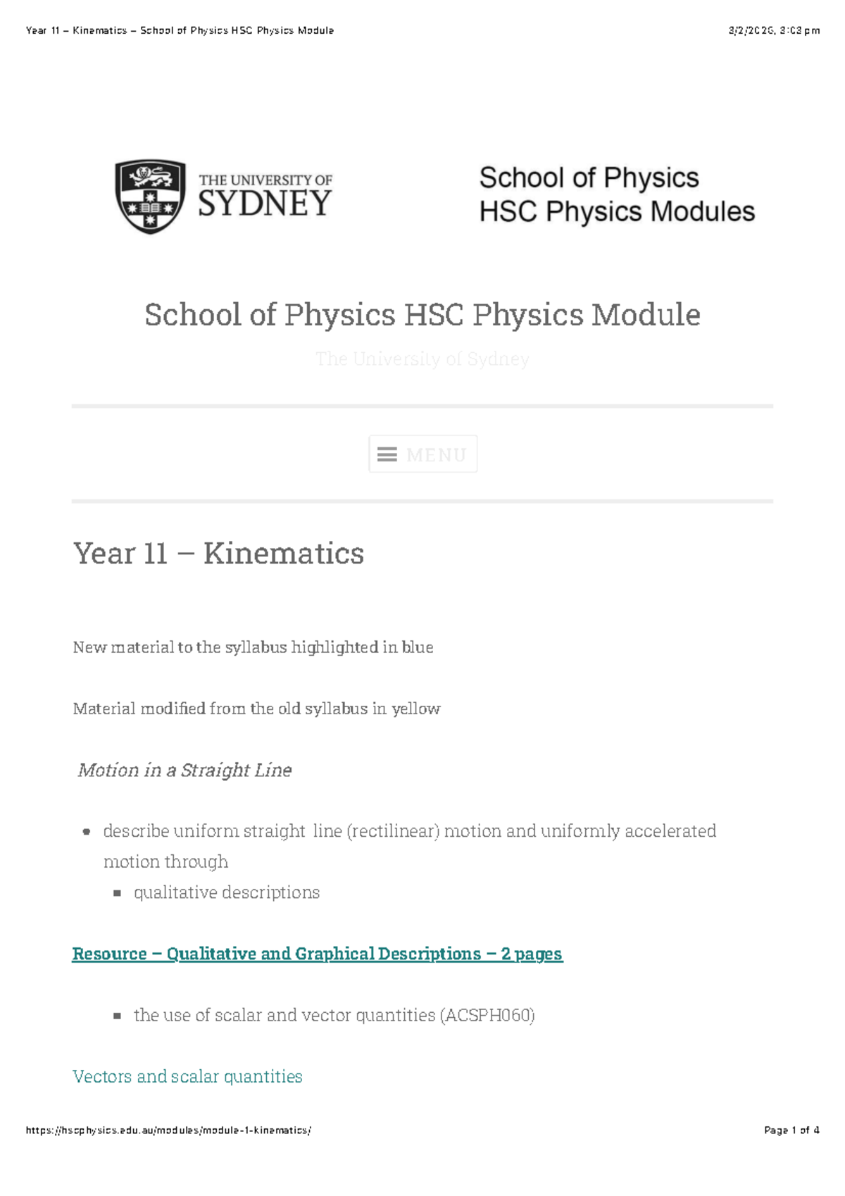 Year 11 Kinematics - HSC Physics Module Overview - Studocu