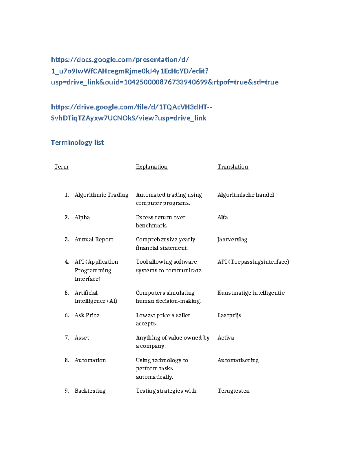 Terminology List for Presentation - Financial Concepts and Definitions ...