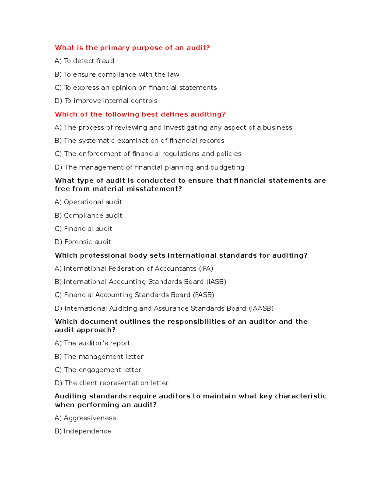 Chapter 1 Review Questions for Auditing (ACCT 101) - Studocu