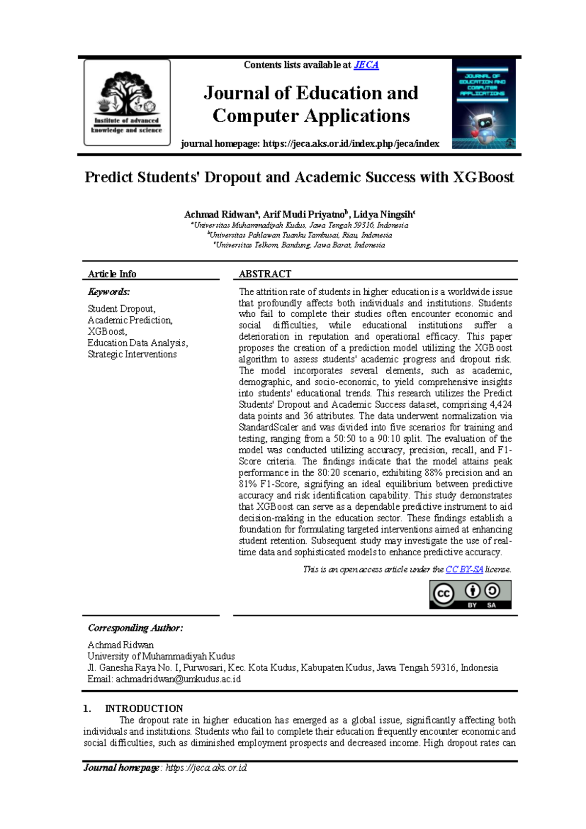 Predicting Student Dropout and Success Using XGBoost (JECA) - Studocu