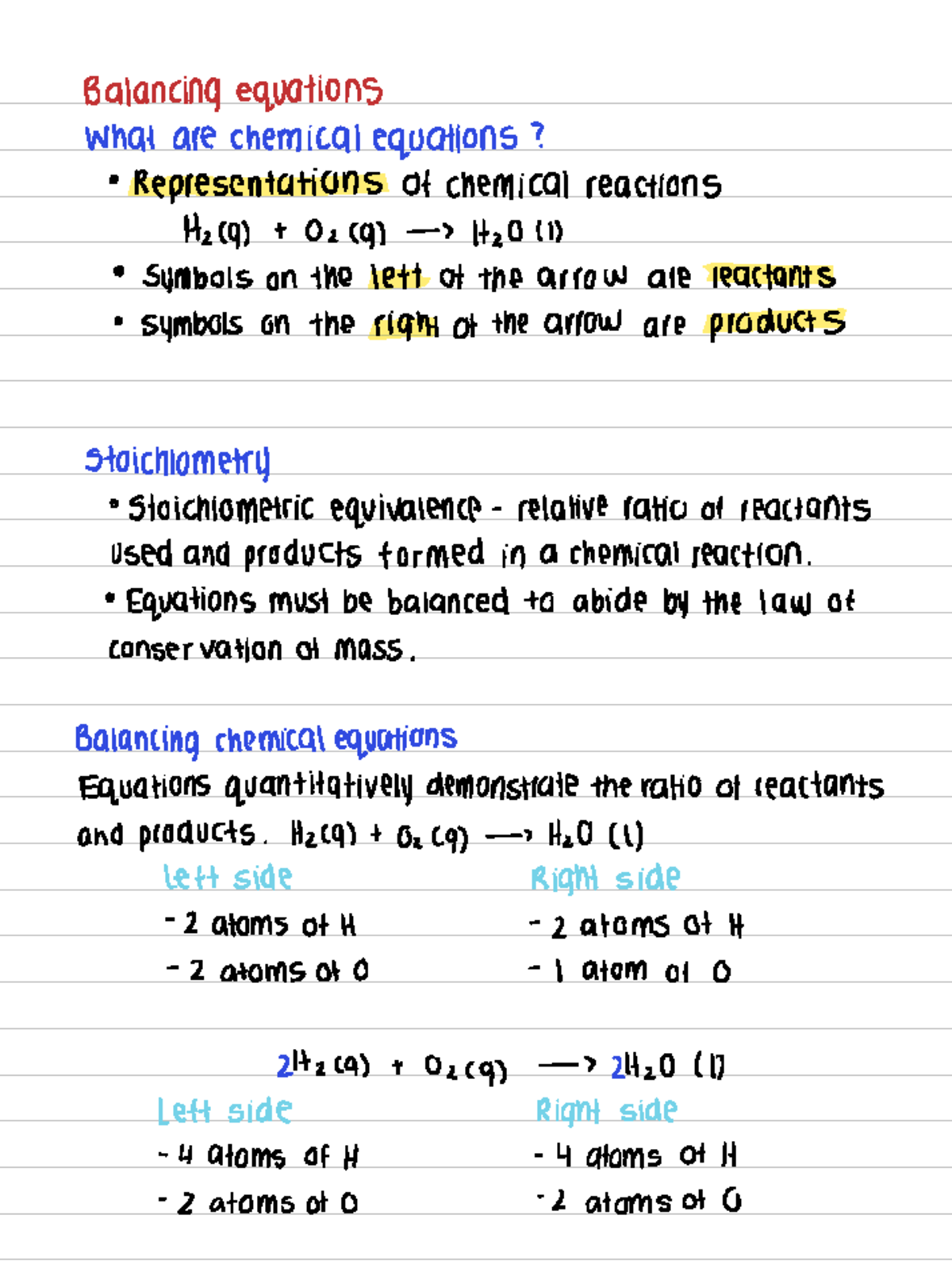 Balancing Chemical Equations - Notes for Chemistry 101 - Studocu