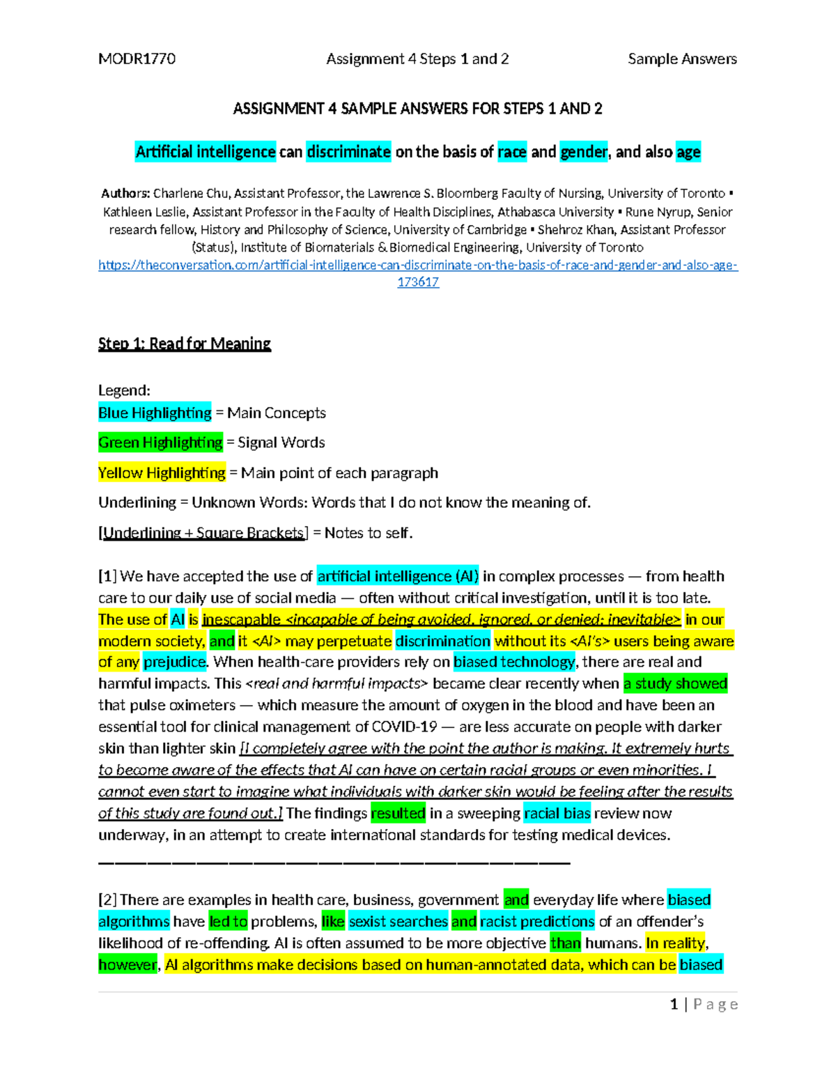 MODR1770 Assignment 4 Steps 1 and 2: AI Discrimination Insights - Studocu