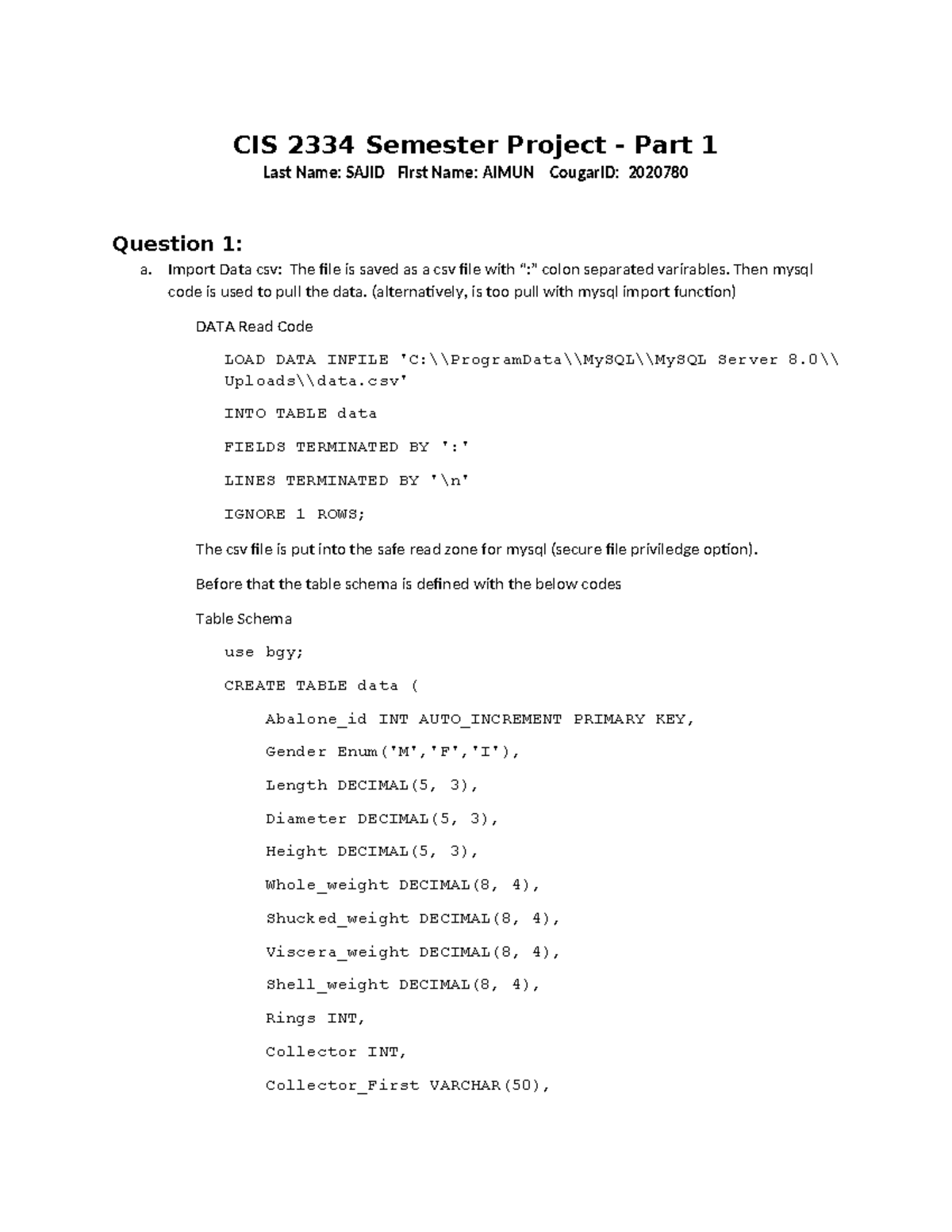 CIS 2334 Semester Project Part 1: Data Import and Validation Techniques ...