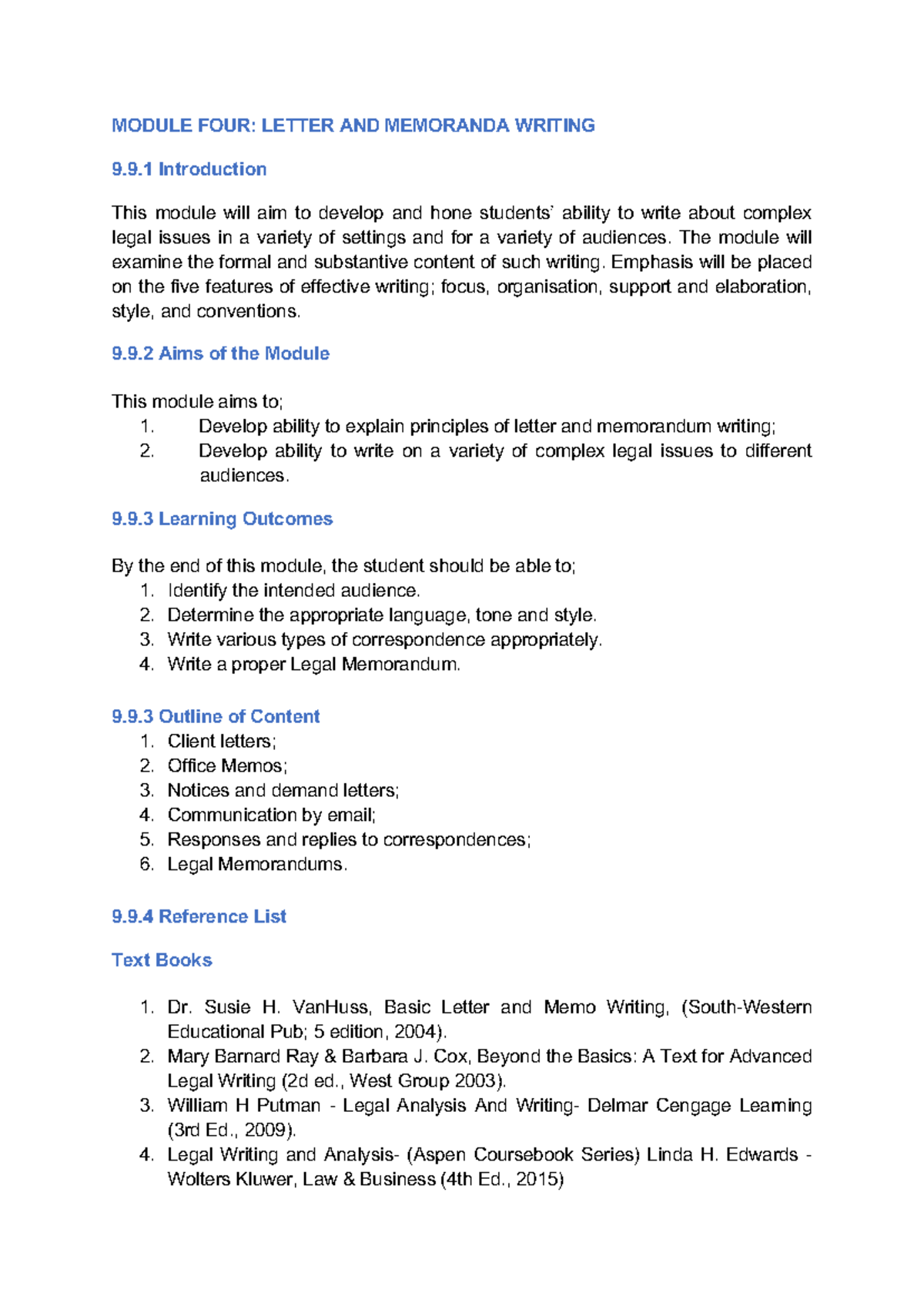 Module 4: Legal Letter and Memorandum Writing Techniques - Studocu