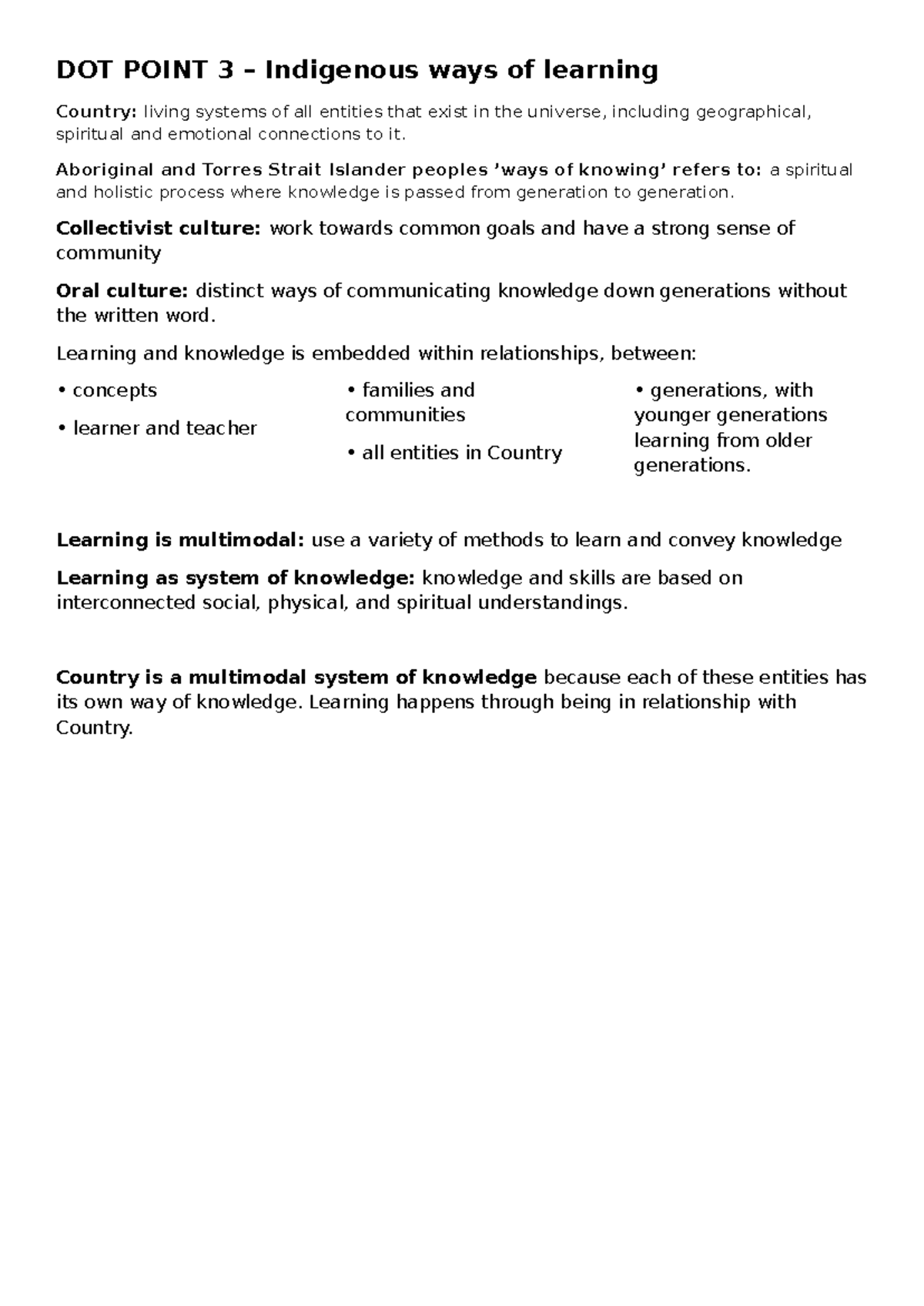 Unit 3 AOS 2 Summary: Indigenous Ways of Learning Country - Studocu