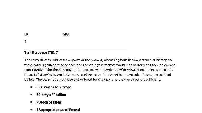 LR GRA 7 Essay Response: The Importance of Science & Technology - Studocu