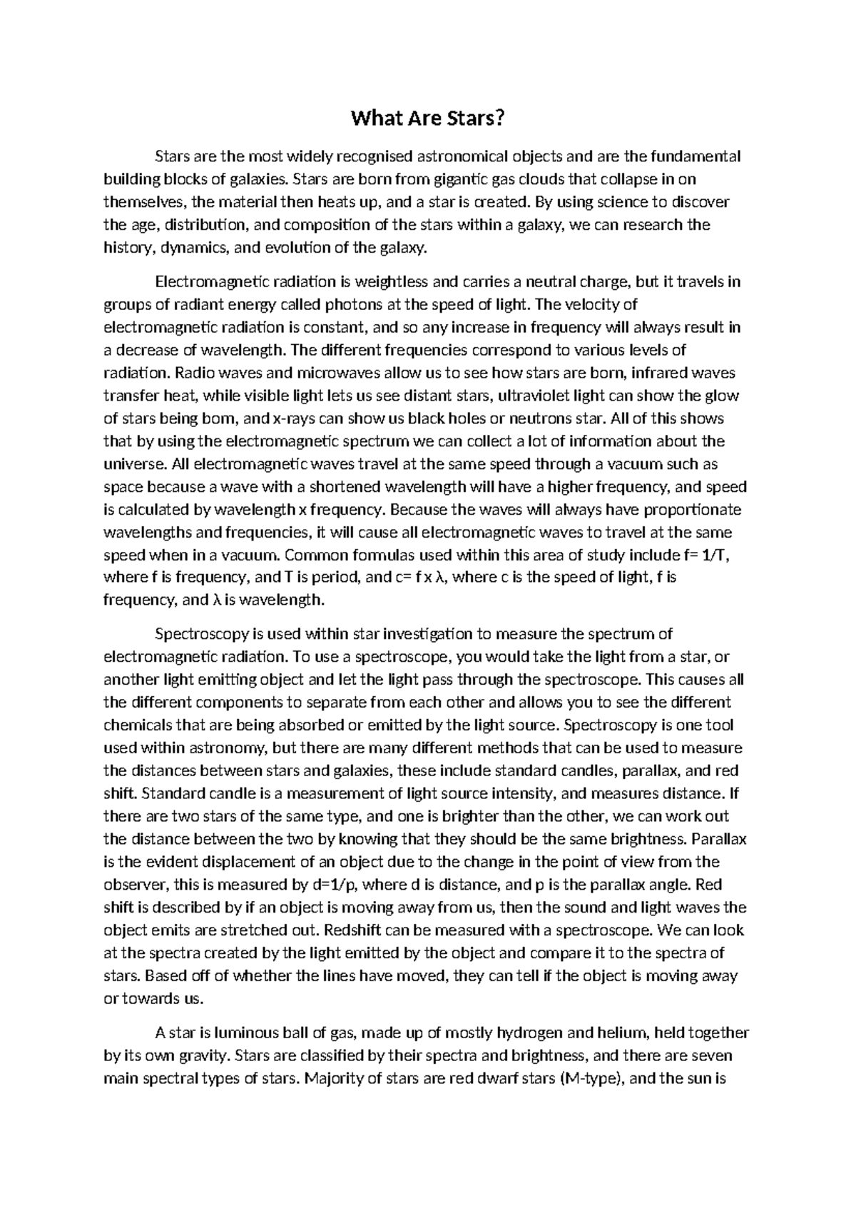 Sample Report - What Are Stars? Stars are the most widely recognised ...