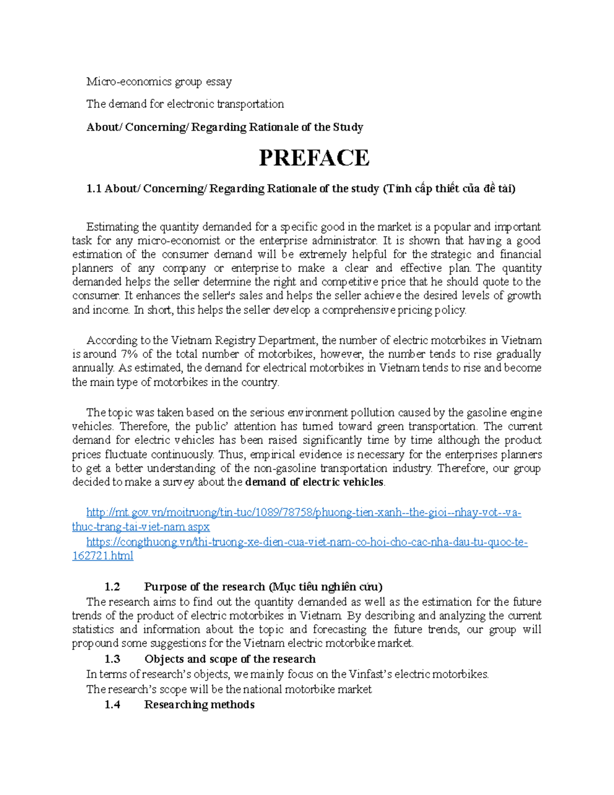 Preface for the demand for electronic transportation - Micro-economics ...