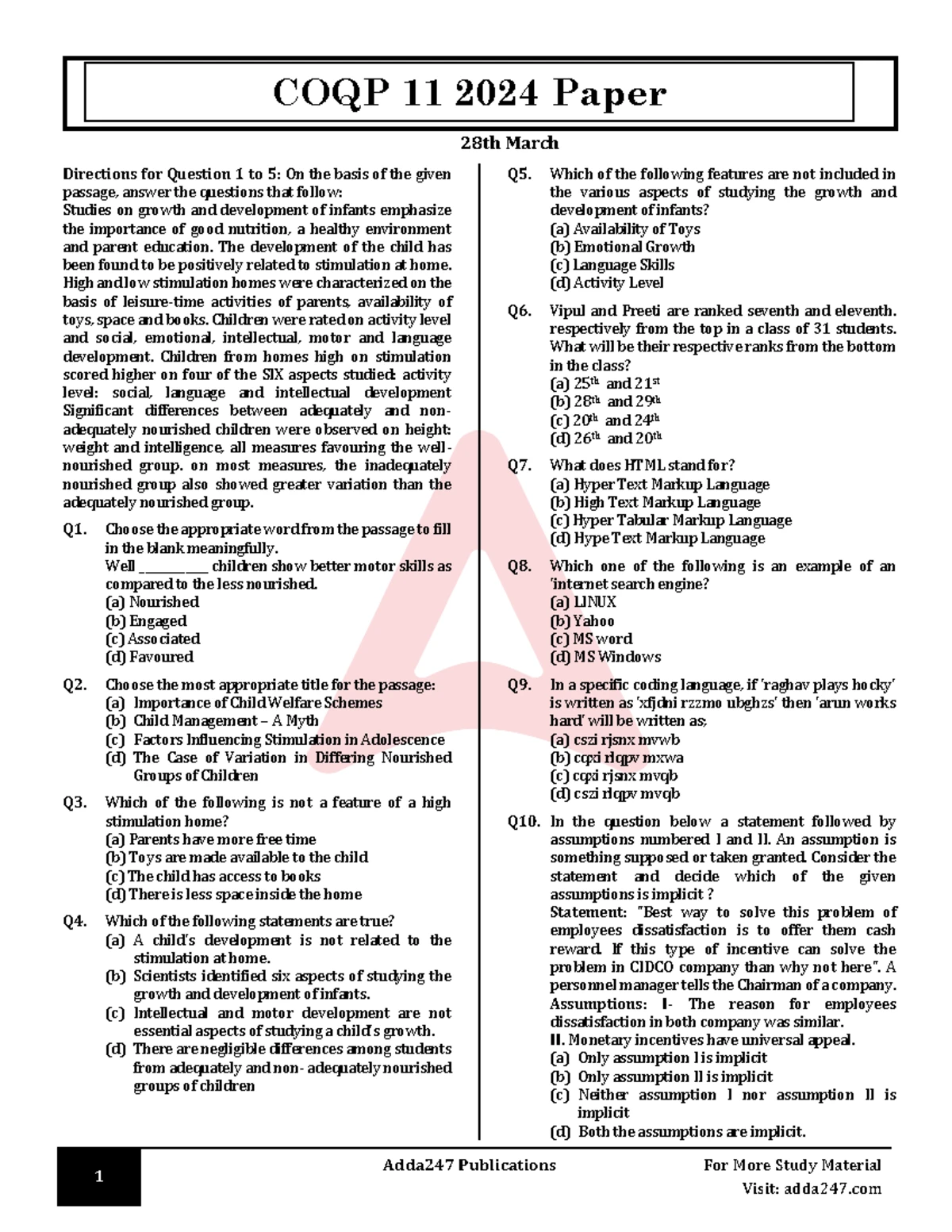 CUET PG LLB 2024 Previous Year Question Paper - General 13th Mar - Studocu