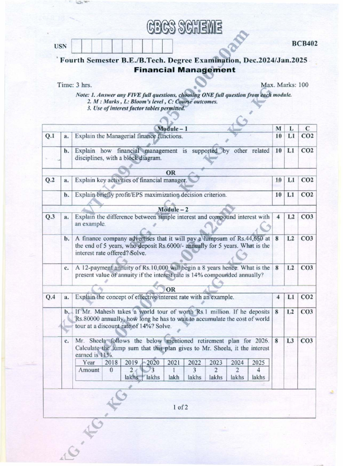 BCB402 - Financial Management Semester Exam Paper - Studocu