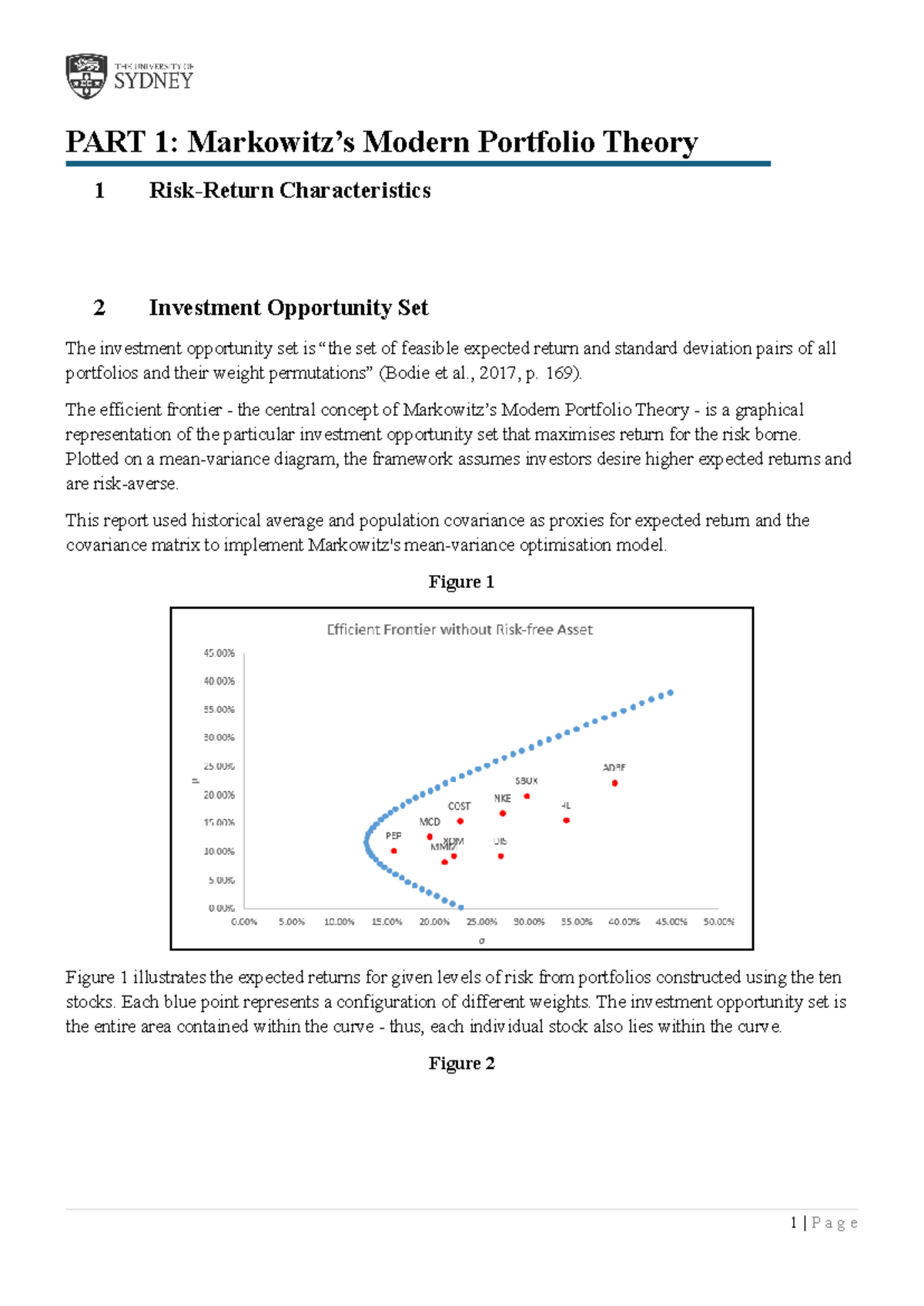 Assignment 1 - asdf - PART 1: Markowitz’s Modern Portfolio Theory 1 ...