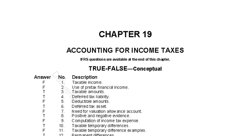 CHAPTER 19: ACCOUNTING FOR INCOME TAXES - Study Guide & Questions - Studocu